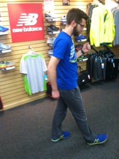 Ben demonstrates the way a stride leading with the heel in front of the body actually operates as a brake.