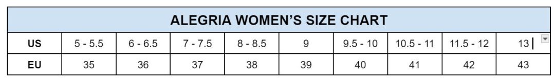 Alegria Womens Size Chart min