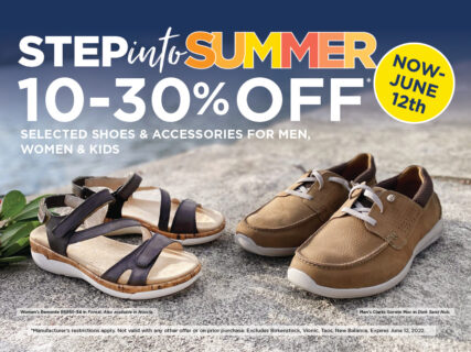 Stan's Step Into Summer Sale, valid May 19-June 12. Get 10-30% selected shoes and accessories for men, women, & kids.