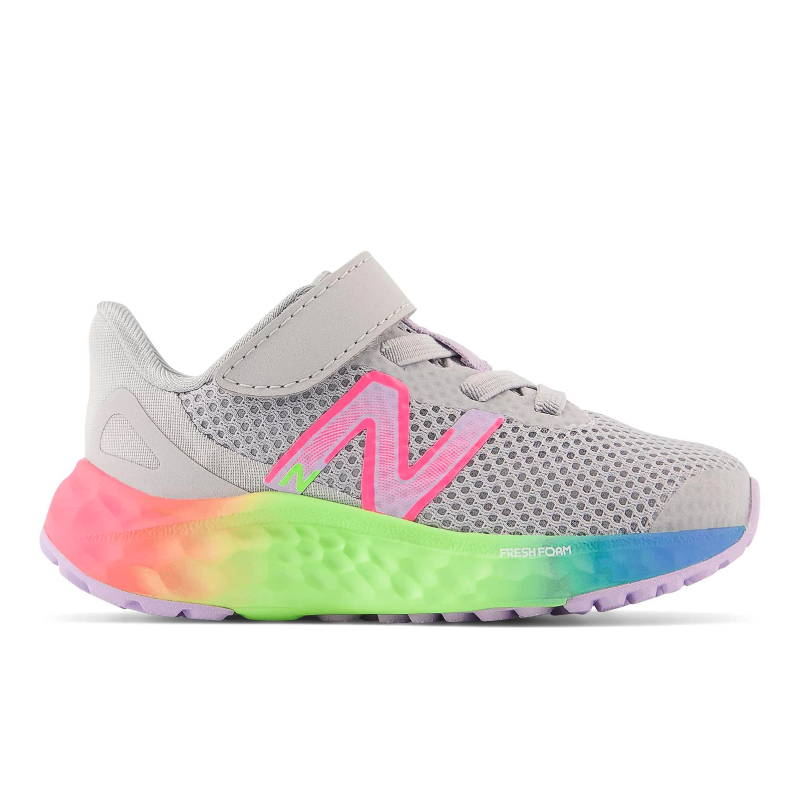 Kids' New Balance Fresh Foam Arishi v4 Bungee Lace with Top Strap Sizes 4-10 - Light Aluminum/Cyber Lilac/Neon Pink