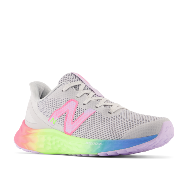 Kids’ New Balance Fresh Foam Arishi v4 Sizes 10.5-3 – Light Aluminum|Cyber Lilac|Neon Pink