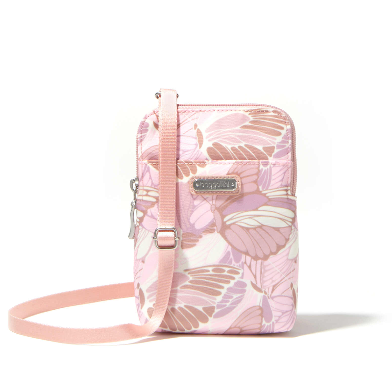 Baggallini Take Two RFID Bryant Crossbody - Pink Butterfly Print