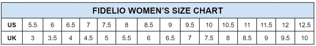 Fidelio Womens Size Chart