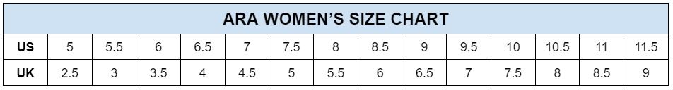 Ara Womens Size Chart