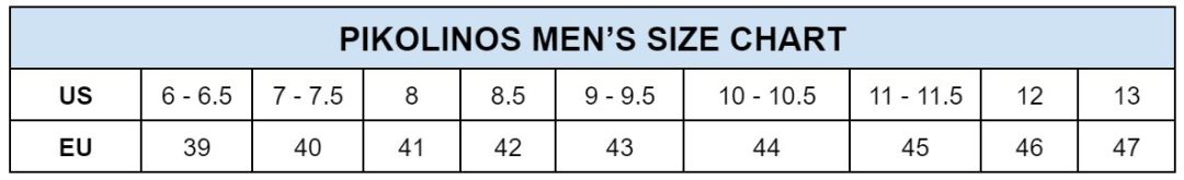 Pikolinos Mens Size Chart min
